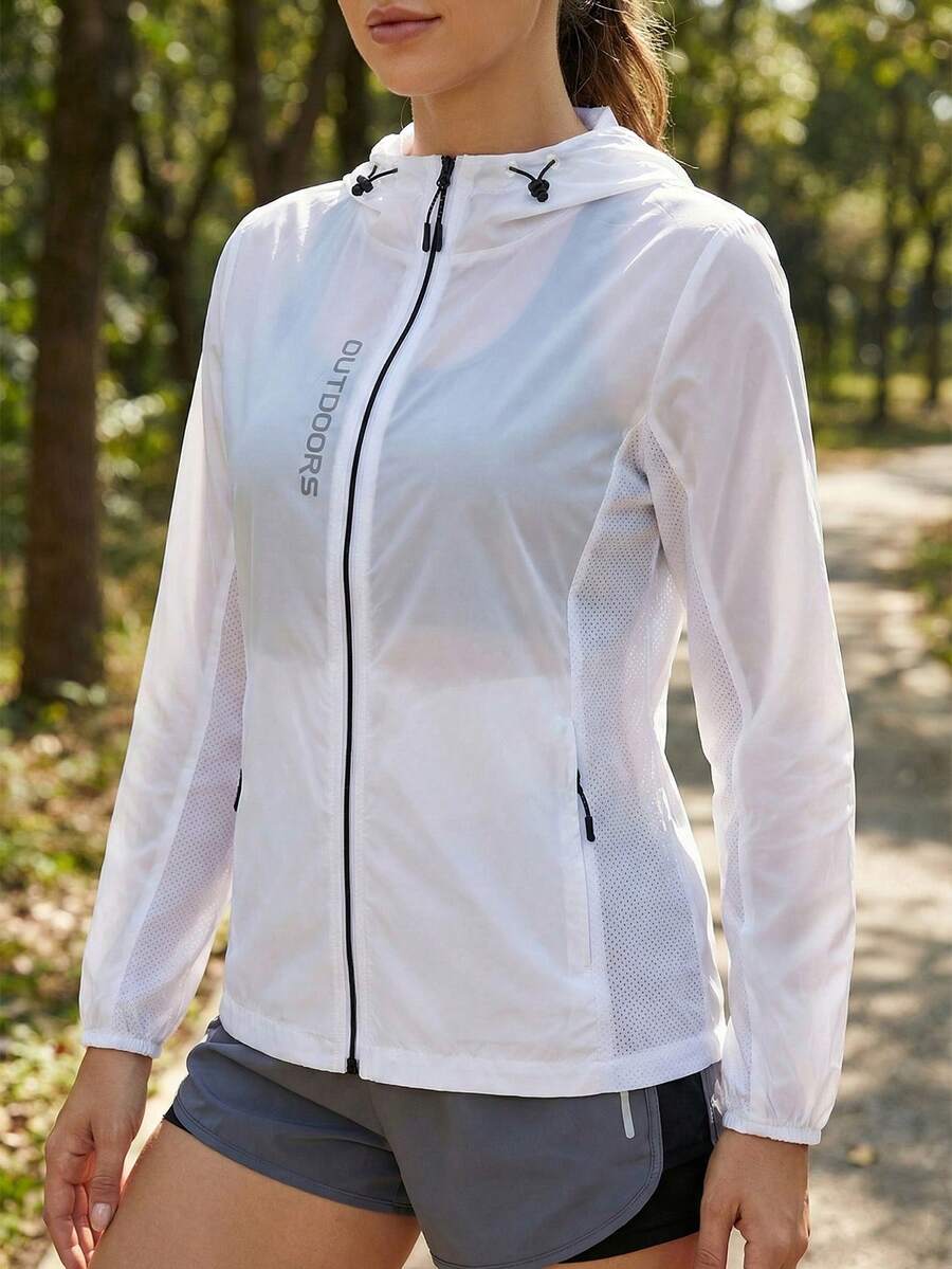 Women's UV Protection Light Coat, Summer Travel Jacket, Sheer Zip Up Hoodie, Casual Sun Coat, Beach Cover Up Shirt, Thin White Jacket - White - View 1