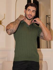 Men's Chic Lightweight Textured Knit Sweater Shirt, High Quality, Perfect For Autumn And Winter, Father's Day. - xanh quân đội - Xem 9