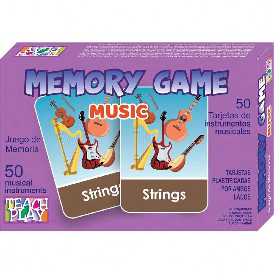 Juego de Memoria para Niños y Adolescentes de los Instrumentos Musicales en Inglés | 50 Piezas | Tarjetas de 7x10 cm | Juego de Mesa | Memory Game Music,37493771 - Multicolor - Ver 1