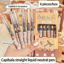 6-Pack Capybara Gel Ink Pens, Quick-Drying Plastic Medium Point 0.5mm For Smooth Writing, Cute Animal Design Rollerball Pens For Students & Office - Multicolor - View 8