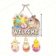 1pc Happy Easter Door Hanger, Cute Easter Egg Hanging Sign, Easter Wall Art Decor For Front Door Easter Party - Multicolor - View 1
