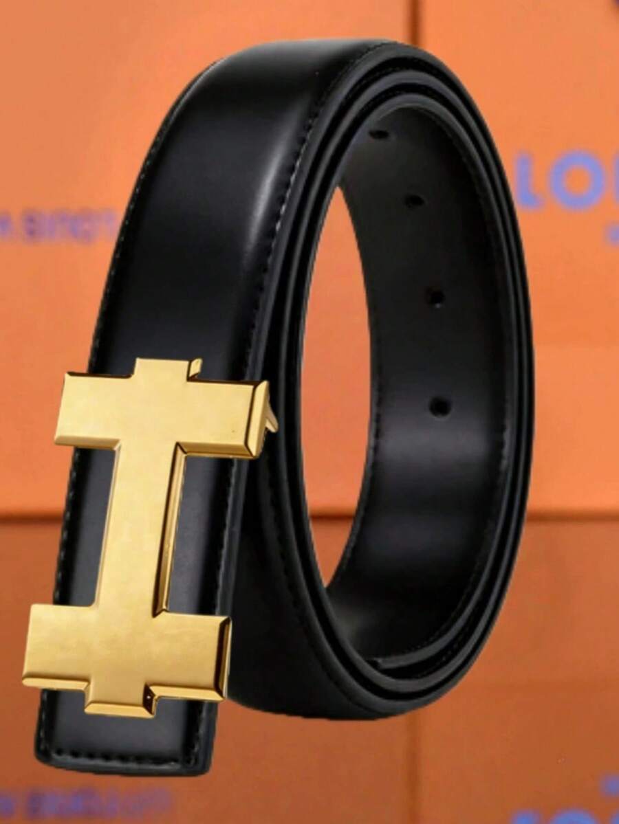 Cinturón de negocios de alta calidad para hombres con hebilla de aleación con letra H en dorado/plateado, adecuado para ocasiones formales - Multicolor - Ver 1