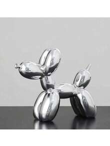 1pc Nordic Style Pink Electroplated Small Balloon Dog Resin Sculpture, Creative Animal Figurine Home Decor - Silver - View 2