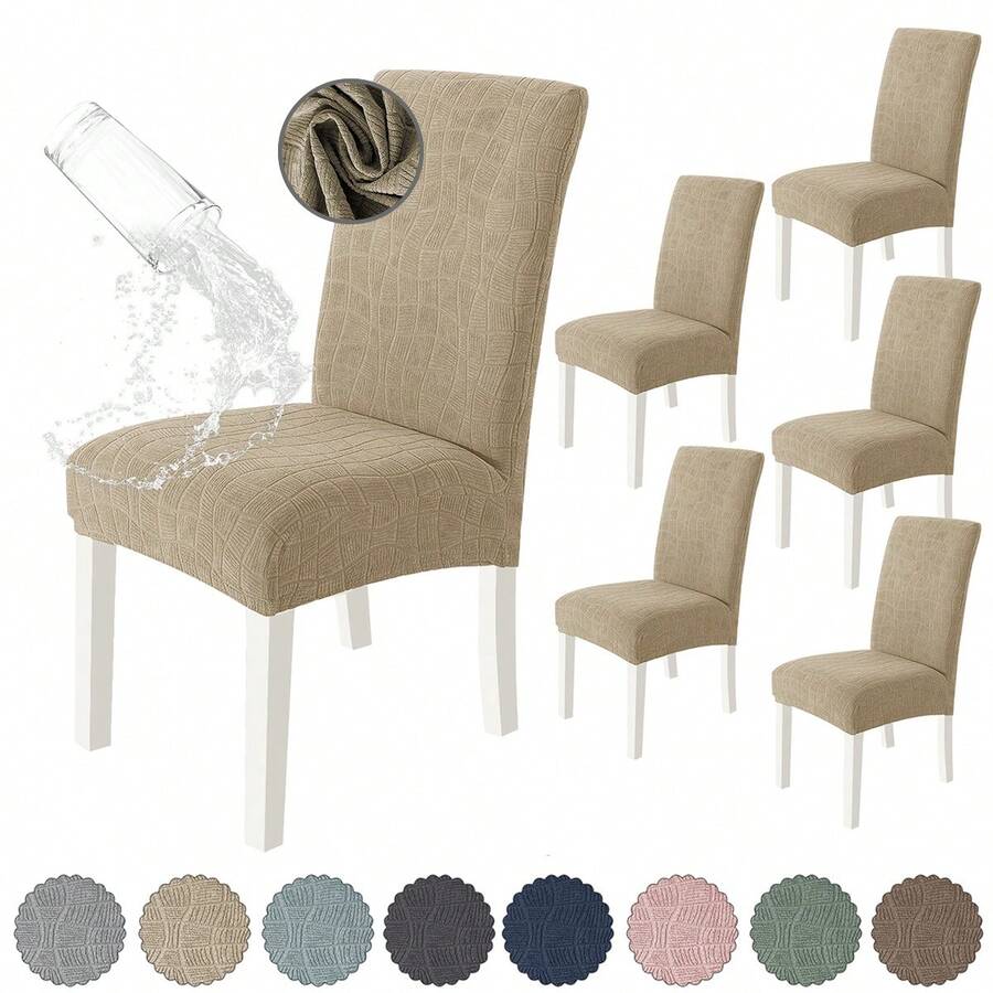 6 Pzas cubiertas de silla resistentes a salpicaduras en unicolor,Elástica Protectora De Silla Comedor Removible.cubierta moderna para silla de comedor de poliéster elástico, La cubierta de la silla es adecuada para la mayoría de las sillas, y la tela de alta elasticidad puede adaptarse a su silla muy bien y hacer que su silla se vea más fresca.  La cubierta de la silla de comedor puede transformar su vieja silla en una nueva, actualizar su decoración interior, extender la vida útil de la silla y ahorrar su dinero. Las fundas decorativas para sillas se pueden utilizar en salones, banquetes de boda, hoteles, conferencias, celebraciones, ceremonias, restaurantes, etc.todas las estaciones.