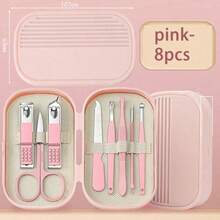 8/14 Piece Deluxe Manicure & Pedicure Set Stainless Steel Nail Scissors, Clippers, Ear Digging Spoon Gifts For Men & Women, Nail Cutter Trimmer With Travel Box, Christmas Gifts - Pink - View 7