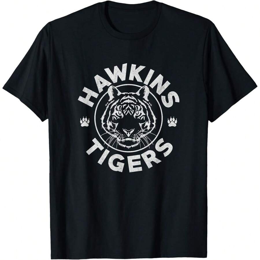 Vintage Hawkins Tigers School Collegiate T-Shirt - màu đen - Xem 1