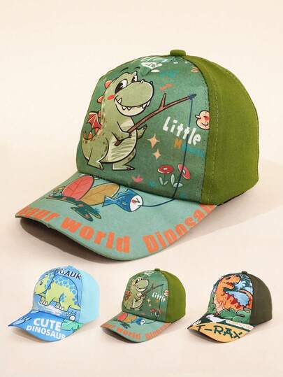 1pc Boys' Dinosaur Print Contrast Color Baseball Cap - Adjustable Sun Protection Hat, Suitable For Summer Cycling, Travel And Running (Perfect Gift Choice, Multiple Styles Available)
