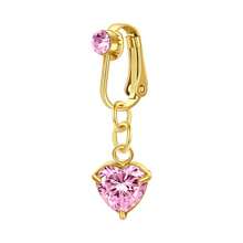 Fake Belly Button Ring Clip-On For Women - CZ Dangle Heart Non-Piercing Jewelry - Golden - Golden - View 7