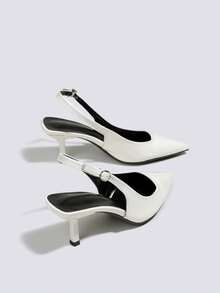Women's White Fashion Pumps, 7cm Thin Stiletto High Heels, Pointed Toe Slingback Sandals, Formal Party Wedding Heels - White - View 5