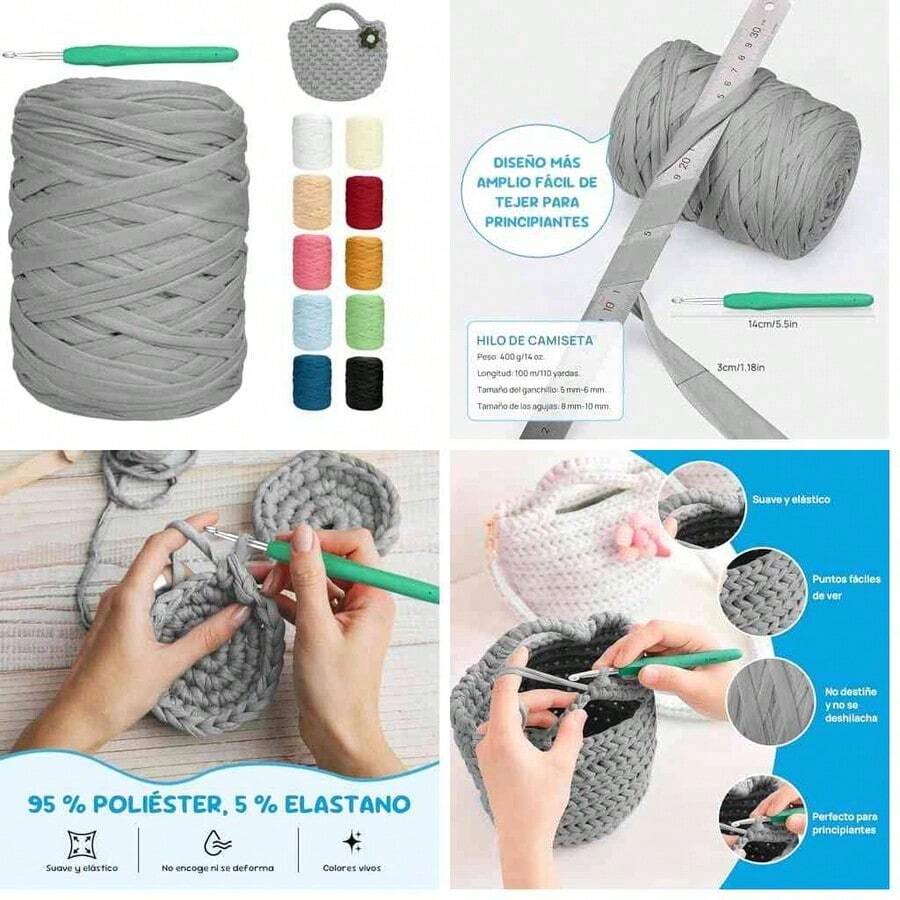 Hilo de camiseta, ancho 3cm, cinta de tejido de ganchillo grueso rosa polvoso para bolsas/cestas/alfombras de ganchillo, decoracin del hogar, artesanas de bricolaje (Negro, 200 M) - negro1+200 m - Ver 1