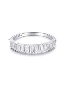 1 pezzo Anello in argento sterling 925 genuino con combinazione di zirconia trapezoidale trasparente, gioiello di moda per donna - Argento - Visualizzare 1
