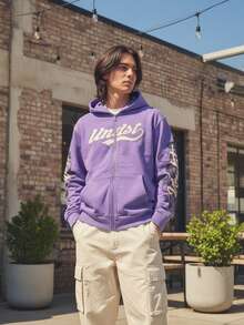 Street Zip-Up Hoodies Letter-Printed Casual Jackets For Men And Women Purple Hooded Sweatshirt Tops Menswear - 紫色 - 查看 3