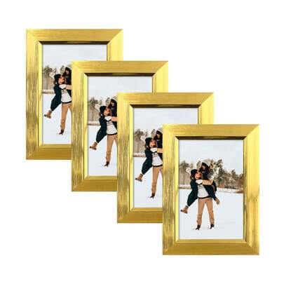 4pcs European Style Gold Gallery Photo Frame Set, 3.5x5", 4x6", 5x7", 6x8", 8x10" Inches, Wall Art Decor, Tabletop Display, Home Office Decoration, Horizontal Or Vertical Display, Mother's Day, Valentine's Day, Birthday Decor. (Photo Paper Included Randomly)