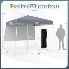 10 X 10FT Pop Up Canopy Tent W/ 1 Sidewall Portable Backpack, 4 Stakes Slant Leg - Default - View 4