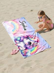 1pc Personalized Kids Beach Towel, Summer Birthday Gift, Full Of Summer Vibe, Suitable For Girls Beach Trip, Customized Beach Towel, Swimming Pool, Beach Decor - Multicolor - View 5