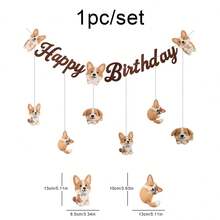 博美犬、柯基犬、比格犬、贵宾犬、金毛寻回犬、拉布拉多犬、斗牛犬幼犬宠物旗，生日快乐派对装饰横幅（带绒球字母） - 彩色 - 查看 5