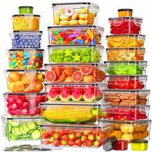 STABLO 48pcs/Set Food Storage Box Set, Fresh-Keeping Box, Easy To Fix Lid (24 Lids+24 Containers) - Sealed Plastic Container, Suitable For Pantry, Travel, Outdoor Picnic, Kitchen Tidying, Including Labels And Markings - 黑色 - 查看 1