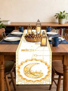 Einteilige, weiß-goldene Tischdecke, Kareem-Festtischdecke, Festliche Dekorationen für Zuhause, Dekorationen für muslimische Partys, Geschenke, Werbegeschenke, Festliche Dekorationen, Tischdekorationen mit Festblumen - Verschiedenfarbig - Übersicht 6