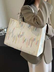 Korean Style Niche Design Dopamine Minimalist Lightweight Versatile Embossed Large Capacity Casual Commuter Shoulder Tote Bag - White - View 3