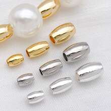 15颗18K镀金米粒珠，小椭圆橄榄形，光滑无缝，散装金属隔珠连接器，适用于珠宝制作、手链、项链、DIY工艺品配件