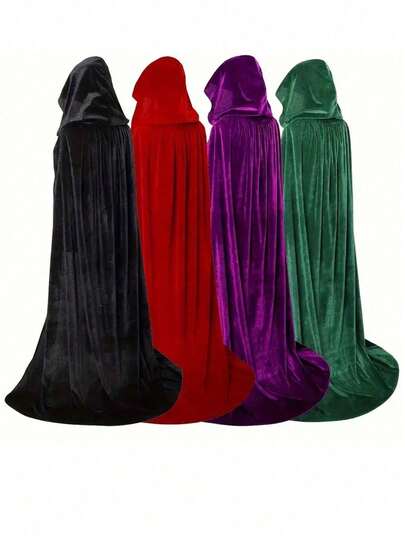 Velvet Hooded Long Cloak (Available In Black/Red/Purple/Green): 120cm Daily Style/150cm Trailing Style, Vintage Cosplay Cloak, Halloween Costume Accessory