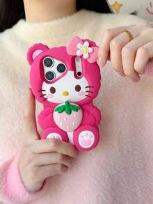 2022 New 3D Cute Cartoon Pink Strawberry Hello Kitty Sanrio Phone Case Compatible With IPhone 17 Pro Max, 16 Pro Max, 15 Pro, 14, 13, 12, Fashionable Floral Design, Unique - Multicolor - View 7
