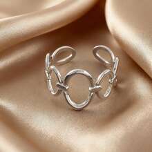 1枚简约ins风不锈钢戒指，镀金椭圆形镂空设计，适合女性佩戴 - 戒指 - 查看 2