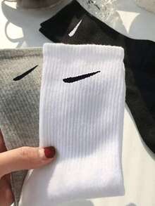 3双经典黑色、白色、灰色中筒袜，男女通用运动休闲复古风袜子，适合所有季节 - 彩色 - 查看 3