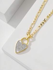 1pc Classic European Style Copper Inlaid Zirconia Heart Pendant Necklace, Limited Edition "Light Of Protection", Suitable As Gift For Christmas, Thanksgiving, Halloween, Mother's Day, Valentine's Day, Friends, Communion, Daily Wear, Prayer - Yellow Gold - View 4
