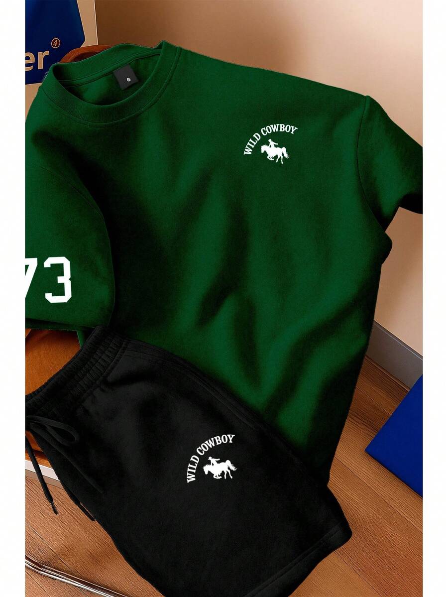 Men's T-Shirt And Shorts Set - New Summer Collection - Modern - Premium Cotton - 綠旗 - 查看 1