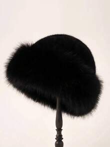 1PCFashion Y2K Plush Hat, Imitation Rabbit Hair Warm Thickened Hat, Women's Fluffy Wide Brim Faux Fur Bucket Hat, Warm And Cozy Bucket Hat For Winter, Suitable For Stylish Street Outfits, Valentine's Day Gifts - 棕色 - 查看 5