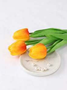 3pcs Artificial Tulip Flowers Decor, Home Decoration Accessories, Living Room & Bedroom Ornaments - Sunset Glow - View 7