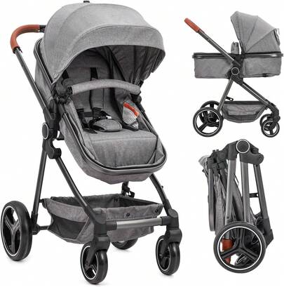 Dragonpad 2-In-1 Baby Stroller With Moses Basket For Infants And Newborns Aged 0 To 36 Months, Lightweight Foldable Travel Strollers With Umbrella, Compact Strollers With Reversible Seats For Toddlers