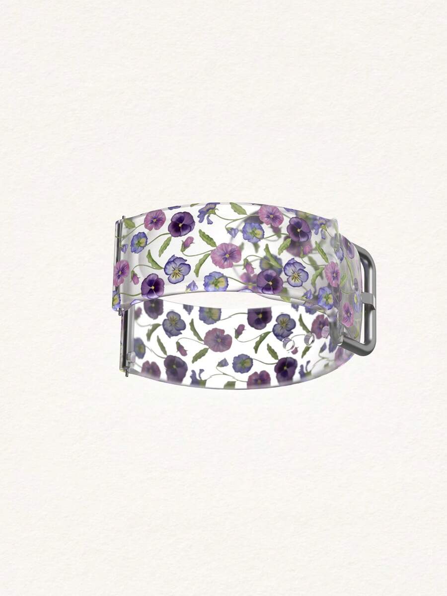 20/22mm Universal Transparent Purple Flower Pansy Smartwatch Band Compatible With Samsung, Garmin, Honor Smartwatches - Patterned Silicone Surface Strap Compatible With Huawei GT2/GT3, Watch 3/Galaxy - Multicolor - View 1