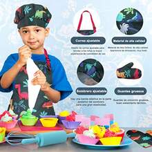 CYPNAnpro Juego completo de cocina y horneado para niños 27 piezas incluye delantales para niñas gorro de chef manopla y utensilio para disfrazarse de chef juego de rol profesional para niños de 3 a 7 añosFashion - 224536109 - Ver 7