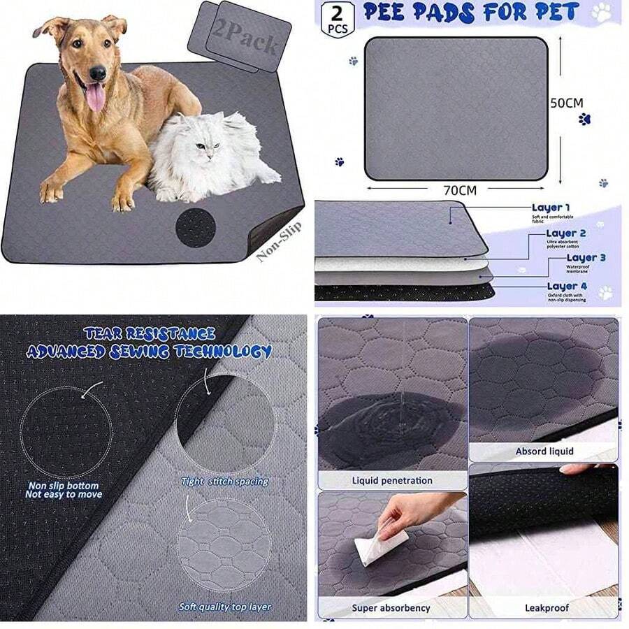 Almohadilla Entrenamiento Perros, 2 PCS Lavable Entrenamiento Almohadillas para Mascota, Almohadilla para Perros, Alfombras para Perros con Funcin Antideslizante 50 * 70cm - como se muestra en la figura - Ver 1