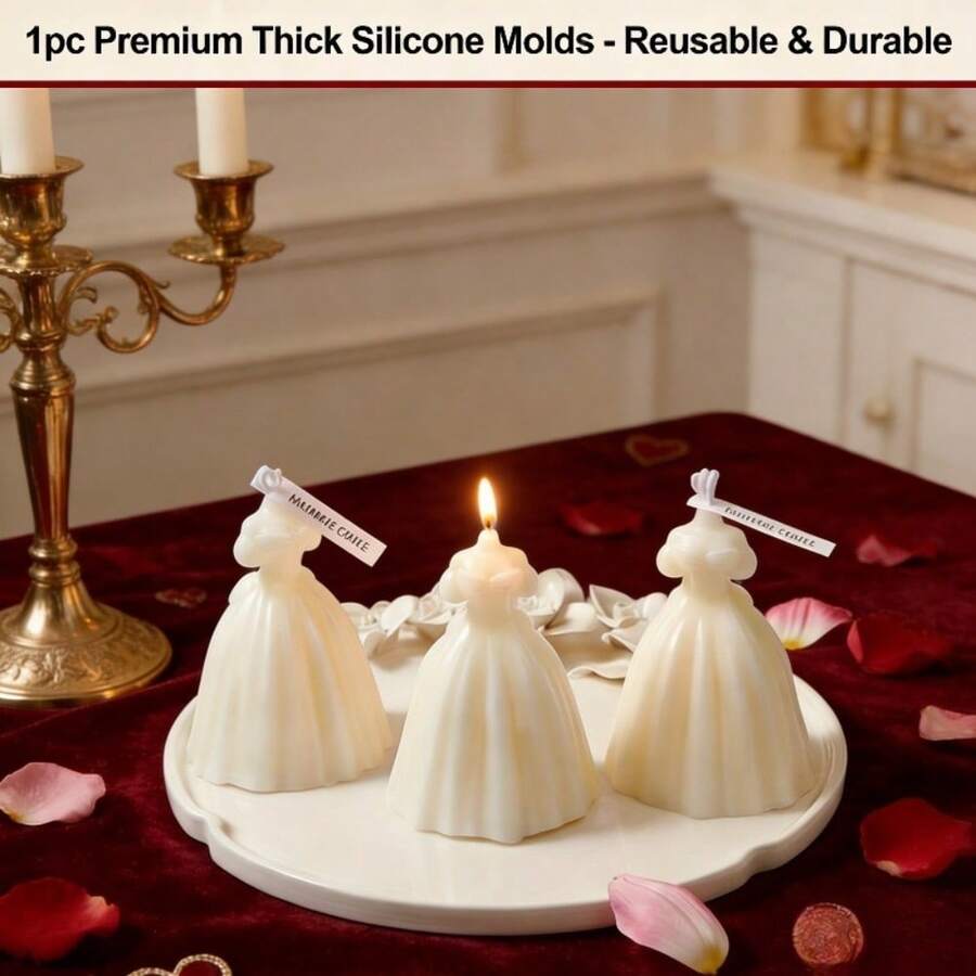 3D立体优雅婚纱造型硅胶树脂模具 - DIY树脂/蜡烛工艺工具，适用于情人节、结婚纪念日、圣诞节和新年浪漫家居装饰及精致手工礼品 - 抹胸婚紗模具 - 查看 1