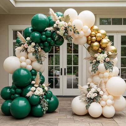 130/153/172/220pcs Emerald Green & Gold Balloon Arch Kit - Deep Green, Ivory And Metallic Gold Balloons, Suitable For Birthday, Graduation, Jungle, Wedding, Baby Shower, Fall Party Decor