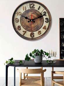 1个10英寸/12英寸现代木质挂钟，静音石英抽象树纹圆形木质挂钟 - 电池供电，温暖的木纹设计，适合客厅和卧室装饰，圣诞节和新年礼物（不含电池） - 彩色 - 查看 3