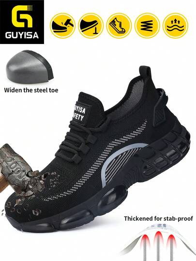 GUYISA Spring Safety Shoes With Steel Toe Cap, Soft & Fashionable Anti-Smash Anti-Puncture, Sports Series, Breathable Fabric, Suitable For All Seasons, Men Plus Size CN47