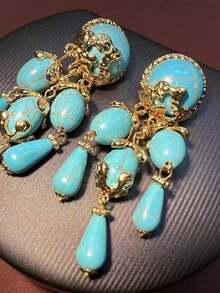 GARMEND 波西米亚风复古绿松石流苏耳环，独特设计，适合女士宴会、派对、晚宴、生日礼物等场合佩戴。 - 綠松石耳環 - 查看 3