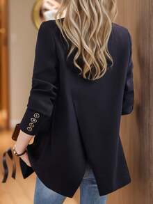 Áo khoác Blazer nữ màu đen, phong cách Hàn Quốc, chất lượng cao, xẻ tà sau, hàng mới về Xuân Thu 2025 - màu đen - Xem 11