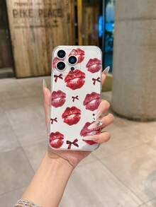Space-Age Transparent Case With Kiss Pattern, TPU Drop-Proof Full-Coverage Precision Protective Case For Apple /11/12/13/14/15/16/17 Pro Max/Plus/Pro. Stylish Phone Case, Holiday Gift/Couple Phone Case. - 無色 - 查看 8