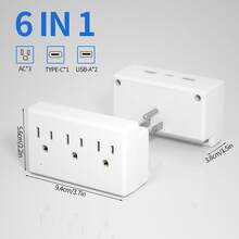 Buy One Get One Free ! This Ultra-Compact 6-In-1 Wall Socket Is Small And Portable, Featuring 3 AC Ports, 2 USB Ports, And 1 Type-C Port. - US B Type Plug(110-127V) - View 3