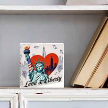 Decorative Wooden Box With Statue Of Liberty, New York Skyline & 'Love & Liberty' Design - Patriotic Romantic Artwork Storage Keepsake Box, Home Decor Gift For US Pride Enthusiasts - White - View 2