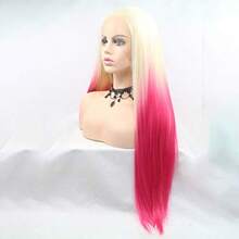 D613 Blonde Pink Lace Front Wigs For Women Long Straight Blond Ombre Wig Rose Red Lace Front Wig Colorful Glul Lace Wig Synthteic Heat Resistant Fiber Hair Daily Party 24inches - 613BlondeHotPink - View 5