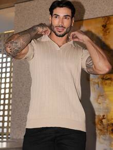 Men's Chic Lightweight Textured Knit Sweater Shirt, High Quality, Perfect For Autumn And Winter, Father's Day. - Beige - View 9