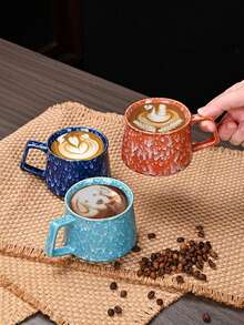 1个陶瓷拿铁咖啡杯，高品质可爱情侣水杯，个性化牛奶麦芽早餐杯，创意220毫升办公杯（窑烧颜色可能略有不同，敬请谅解） - 彩色 - 查看 1