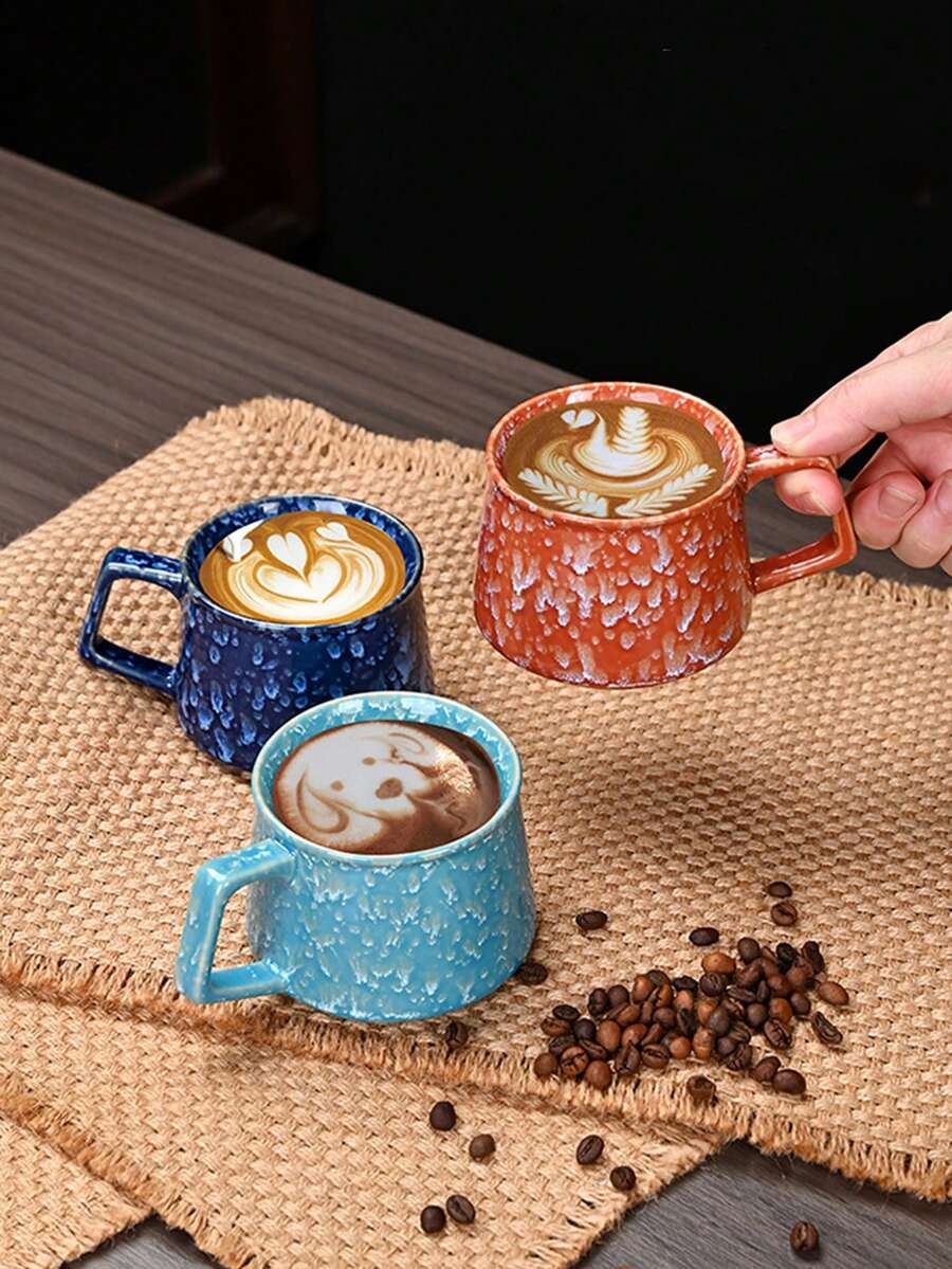 1个陶瓷拿铁咖啡杯，高品质可爱情侣水杯，个性化牛奶麦芽早餐杯，创意220毫升办公杯（窑烧颜色可能略有不同，敬请谅解） - 彩色 - 查看 1