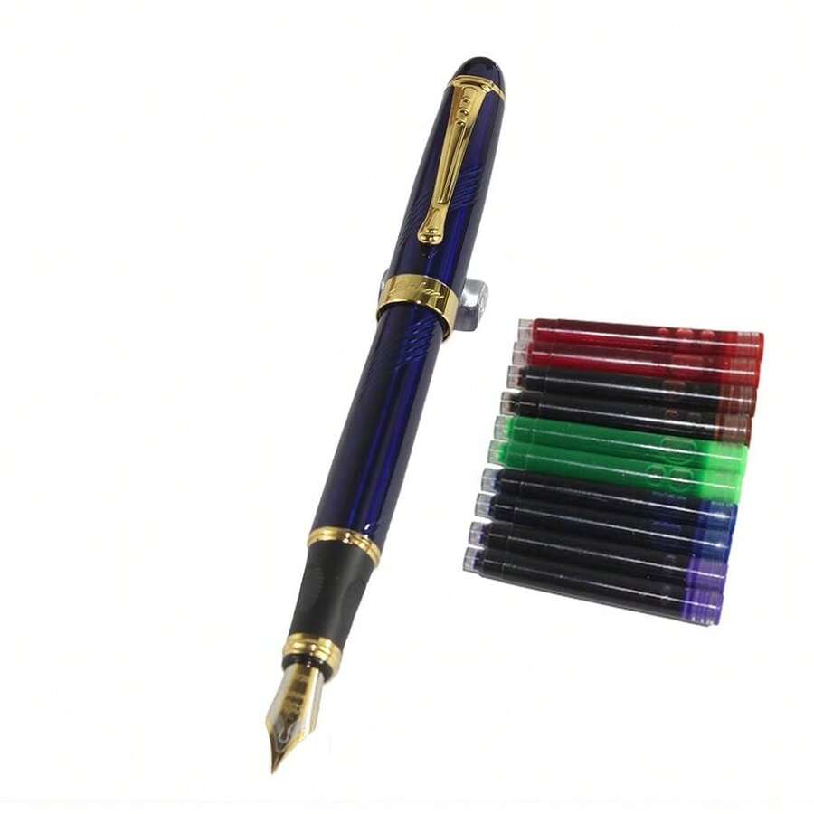 Gullor Jinhao 450 Normal Nib Fountain Pen Dark Blue With 5 Color Ink Cartridges - 正色-深藍色 - 查看 1
